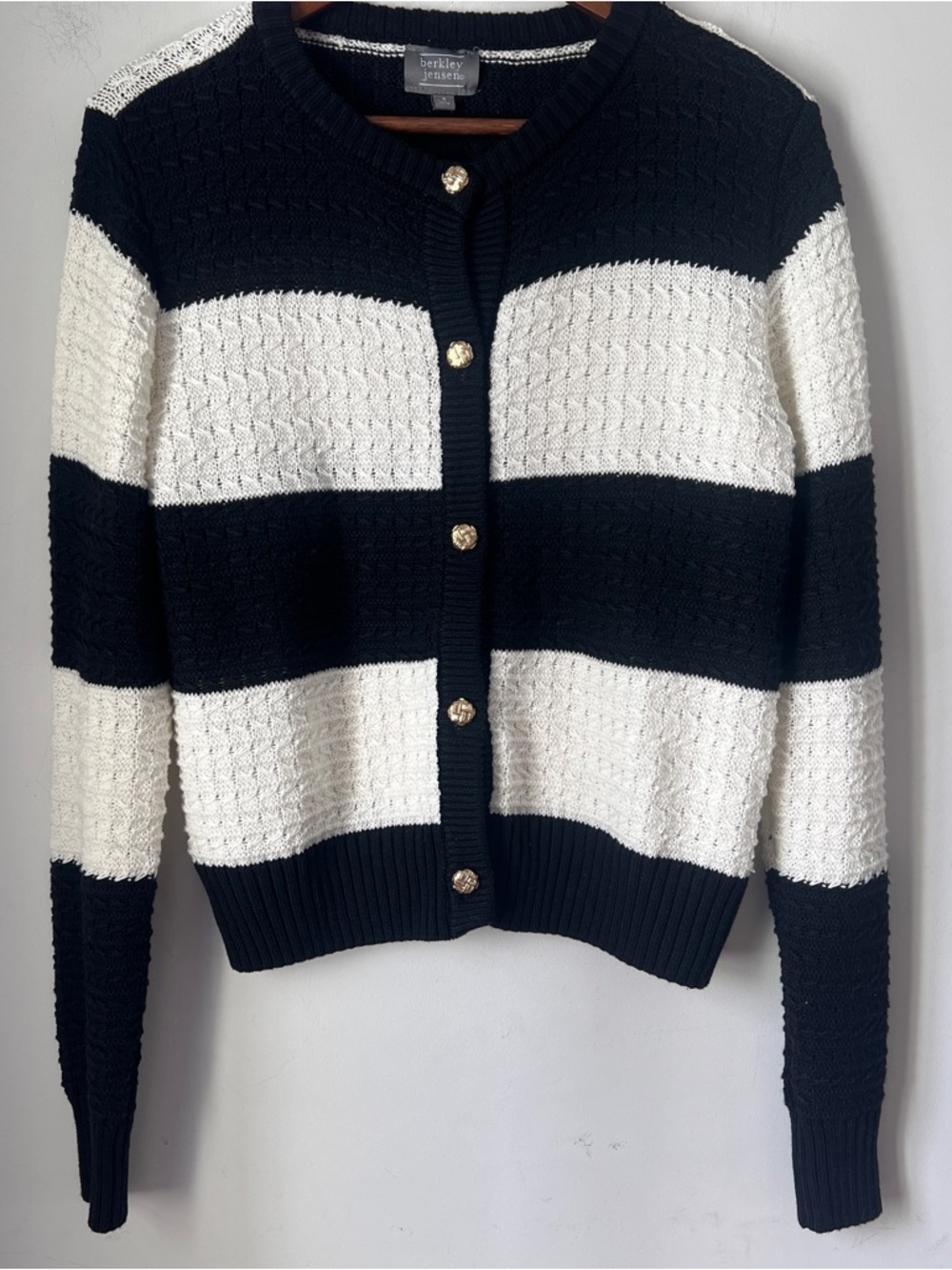 Berkley Jensen Black & White Striped Button-Front Cardigan Sweater